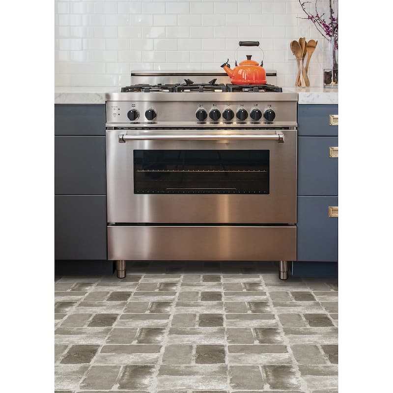 FloorPops Harvard Brick Grey Peel & Stick Floor Tiles