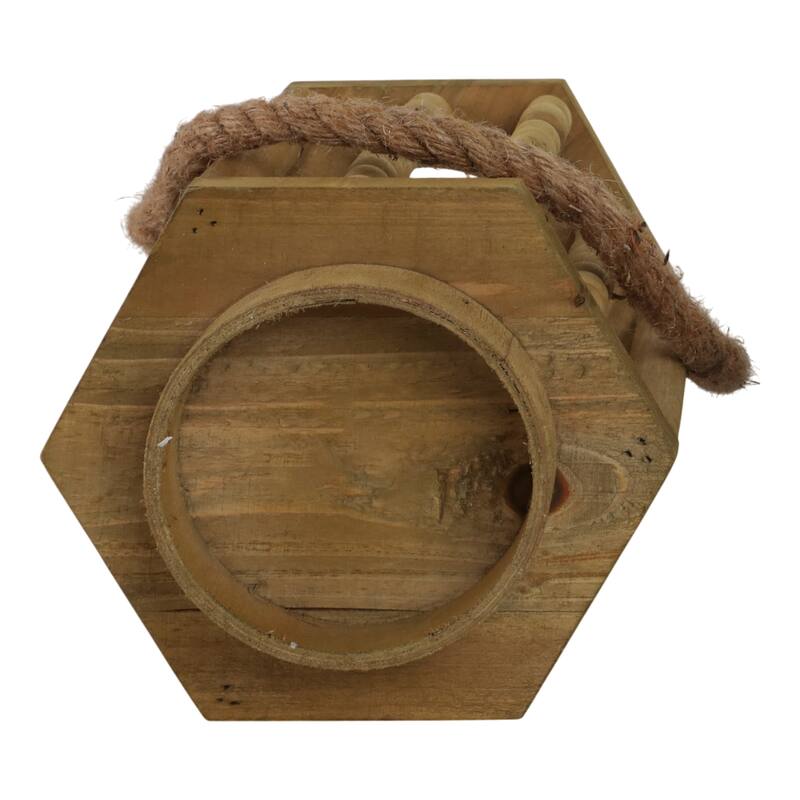Wood Hurricane Lantern with Rope Handle - Brown, 11 in. - 11.0"