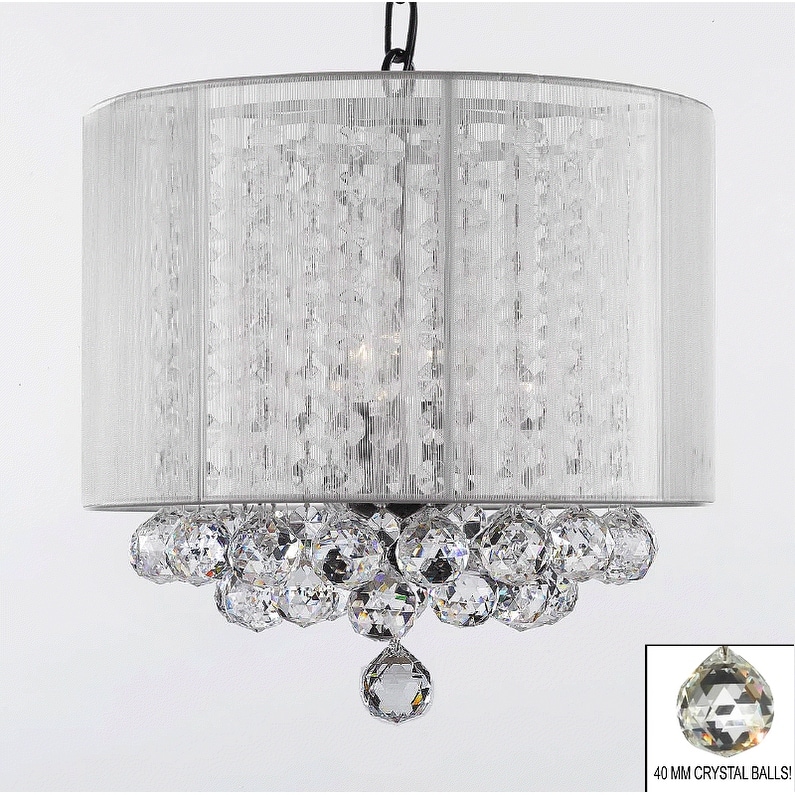 Crystal Chandelier Lighting With Large White Shade & Balls H15 x W15 - Chandeliers For Bedrooms by Overstock.com