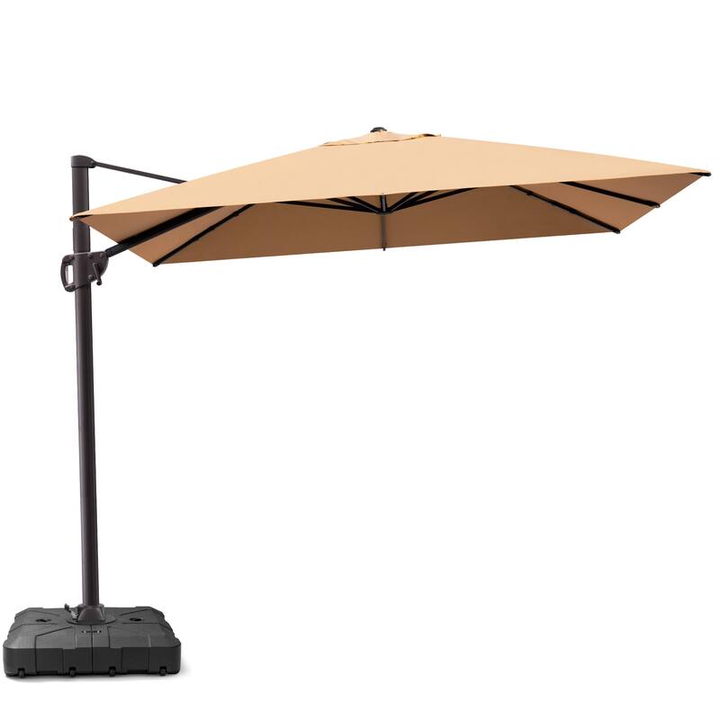 Outdoor 9 x 10.5 FT Patio Umbrella Cantilever-Offset Umbrella with Weighted Base - Tan