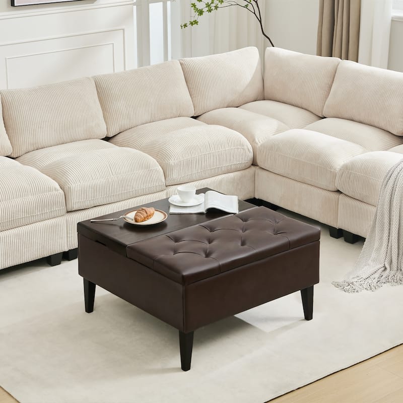Square PU Leather Coffee Table Storage Ottoman