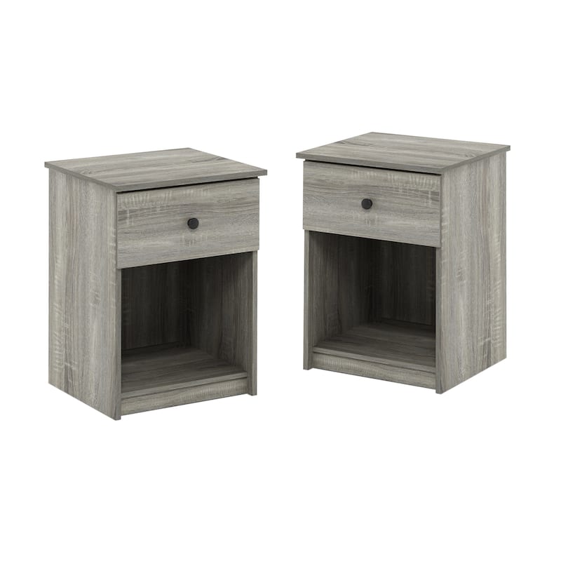 Furinno Lucca Nightstand with One Drawer, 2-Pack