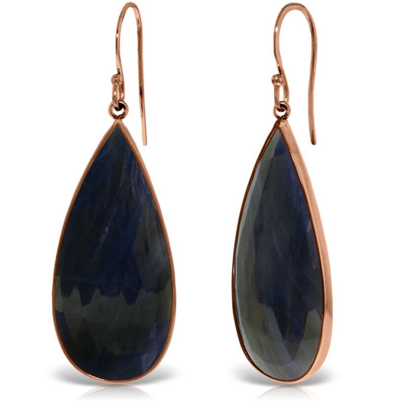 14K Solid Gold Fish Hook Natural Sapphire Gemstone Chandelier Earrings - Rose