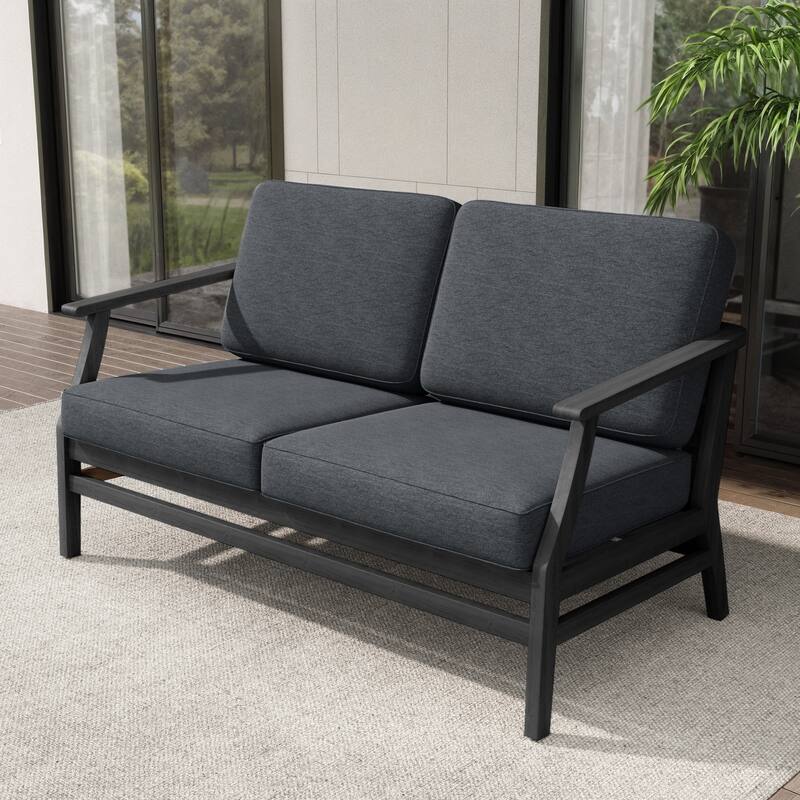 Teak Outdoor Patio Club Chairs Loveseat with Cushions