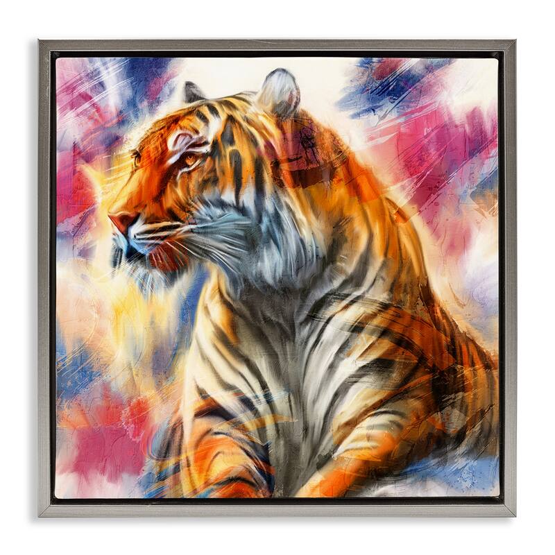 Stupell Fierce & Elegant Tiger Framed Floater Canvas Wall Art Design By Kim Allen - 25 x 25 - Grey