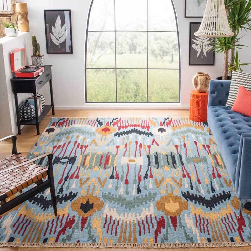 SAFAVIEH Couture Handmade Sumak Flatweave Berndien Traditional Oriental Wool - 6' x 9' - Blue/Multi - Rectangle