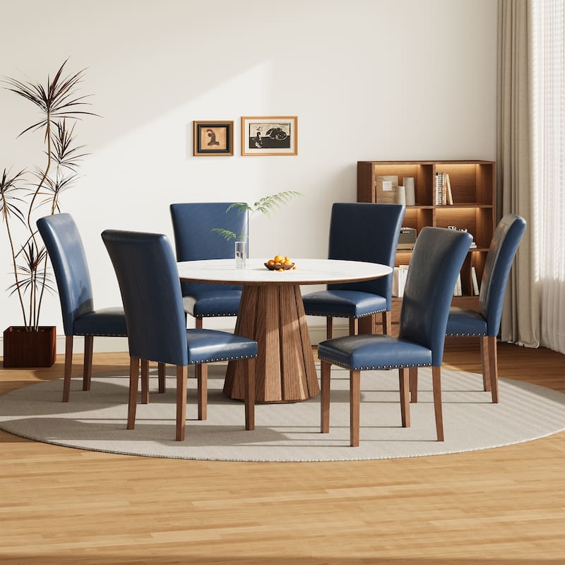 Upholstered Parsons Dining Chairs Set of 2/4/6, Fabric Dining Room Kitchen Side Chair with Nailhead Trim and Wood Legs