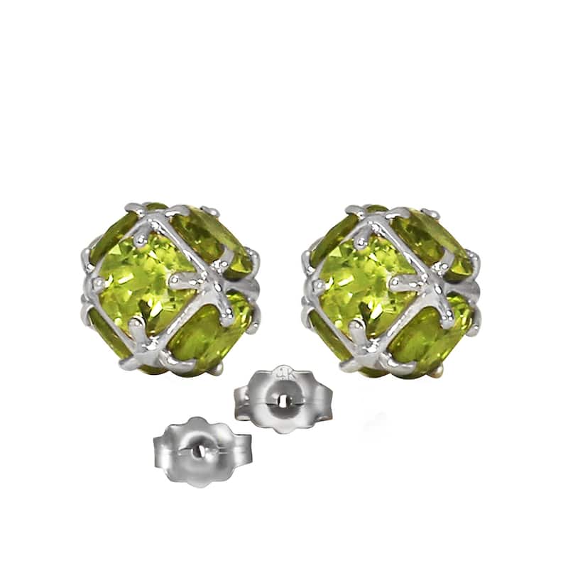 14K Solid Gold Stud Elegant Gemstone Earrings w/ Natural Peridots