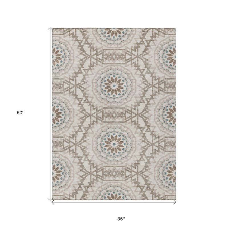 HomeRoots Floral Medallion Transitional Rectangle Outdoor Rug