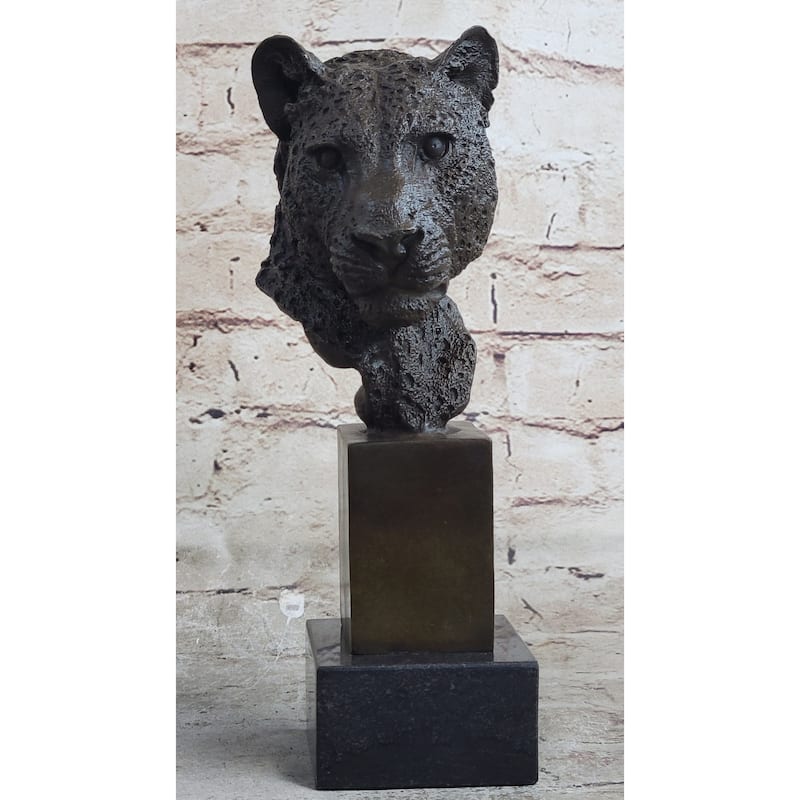 African Cheetah Bronze Bust Sculpture Figurine By Mene Animal Figure Art Marble