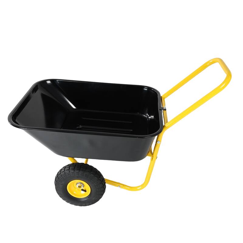 Heavy-Duty Two-Wheel Garden Barrow - 10 Inch Pneumatic Wheels Cart, Yellow & Black