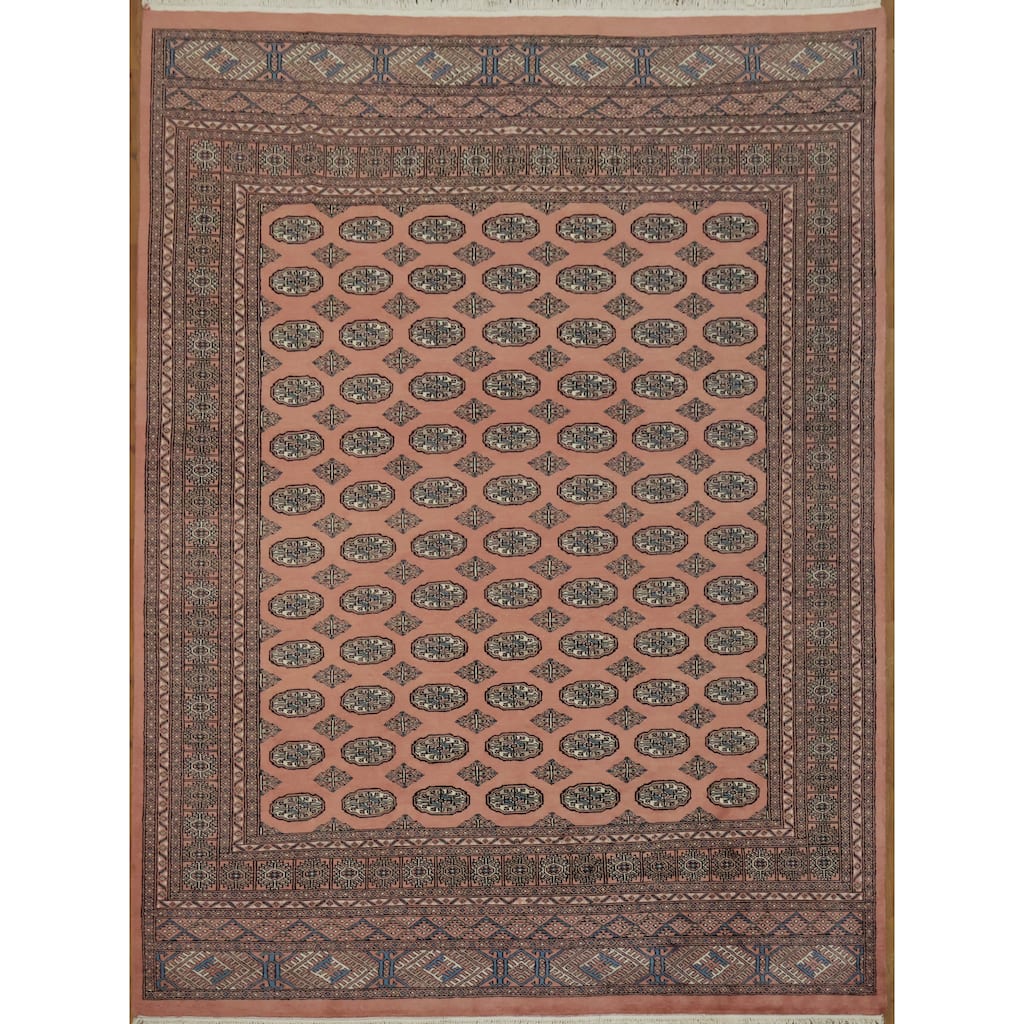Hand Knotted Oriental 100% Wool Carpet Traditional Tribal Pink Bokhara Area Rug - 11' 2'' X 8' 4''