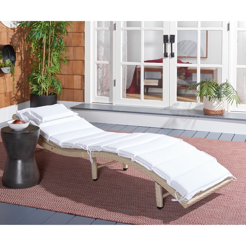 SAFAVIEH Outdoor Nihada Chaise Sun Lounger - 79Wx25Dx14H - Beige/White