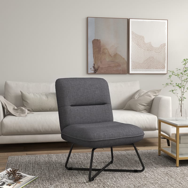 Upholstered Armless Accent Chair with Crossed Steel Legs - Grey