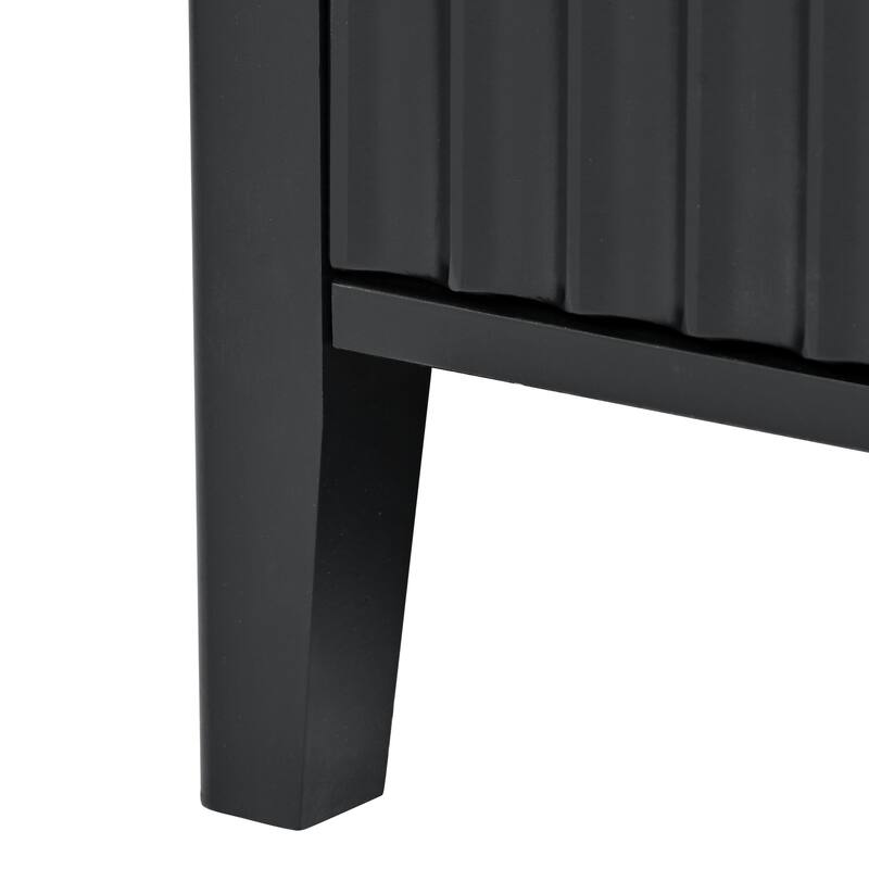 Elegant Storage Cabinet Sideboard, MDF & Solid Wood, Wave Pattern Design with Metal Handles for Living Room, Hallway