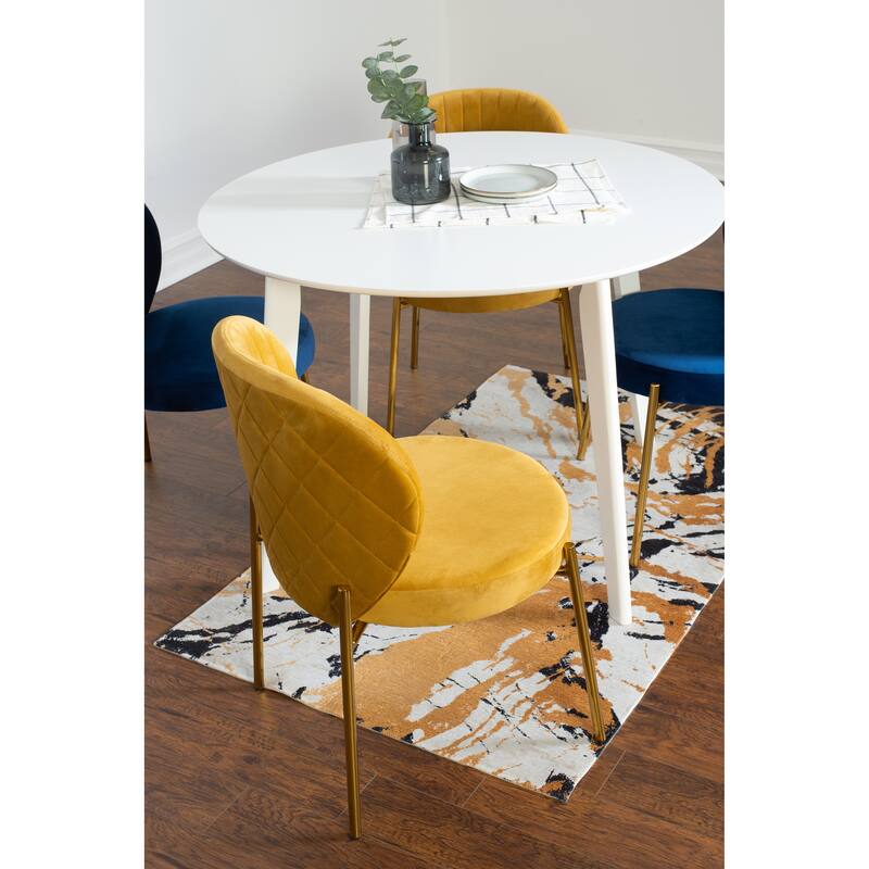 Stylish Dining Set with Round Table & 4 Velvet Yellow Blue Chairs