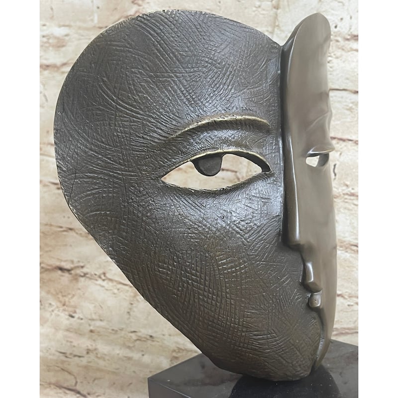 Pico Dual Face Mask Bronze Statue Sculpture Surreal Modern Art Deco 13 Inches X 9 Inches