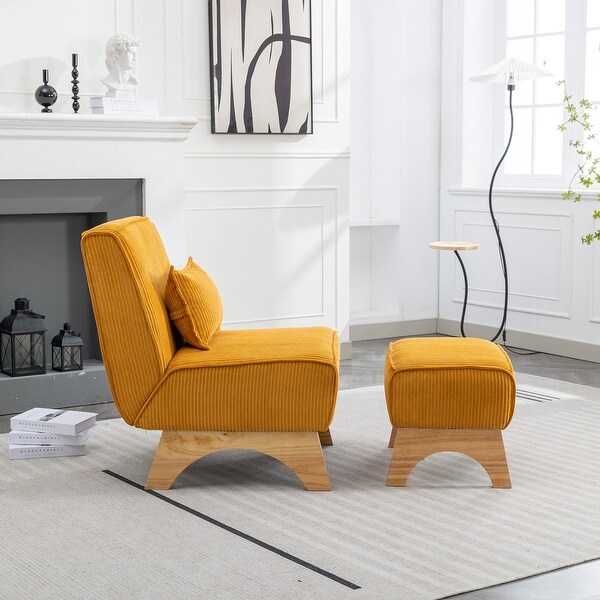 Yellow Corduroy Accent Chair with Ottoman lounge Armless Chair