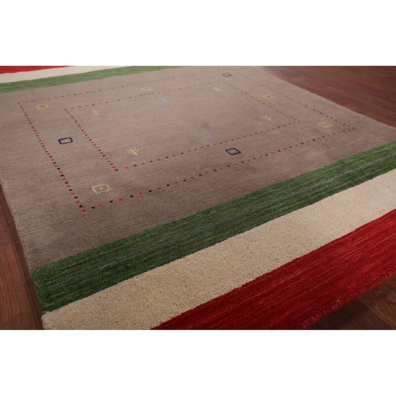 Brown Striped Gabbeh Oriental Accent Rug Handmade Wool Carpet - 3'11"x 5'7"