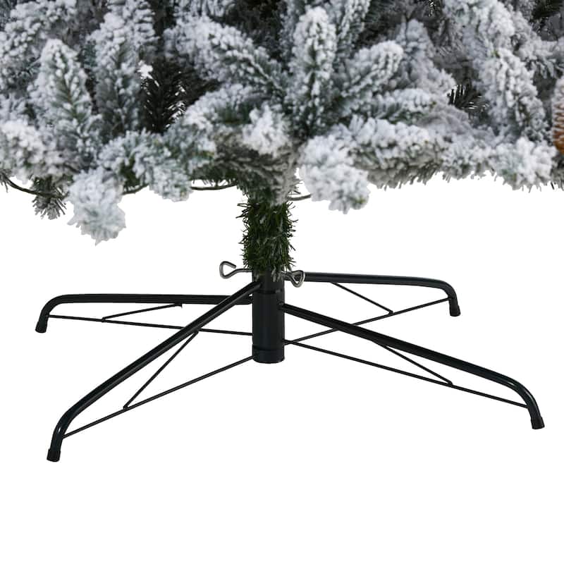9ft Artificial Christmas Tree - Prelit Flocked Fir Tree with Warm Lights & Pine Cones - Holiday Decor - White - 108