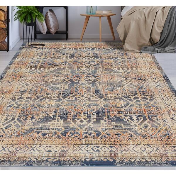 Blue Noori Rug Low-Pile Webster Neal Area Rug Blue Noori Rug Low-Pile Webster Neal Area Rug
