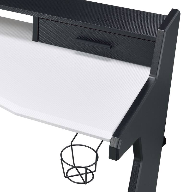 Black and White Gaming Desk with Drawers and Storage Compartment, Modern Computer Desk with Shelf
