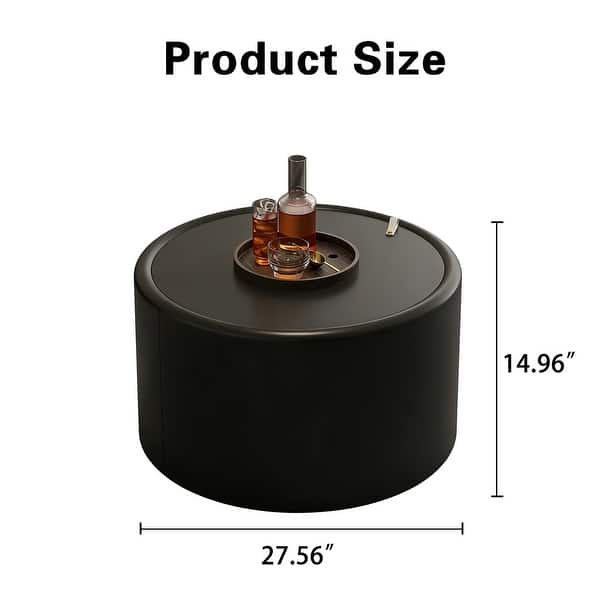 Black Round Coffee Table with Tempered Glass Top and Hidden Storage ...