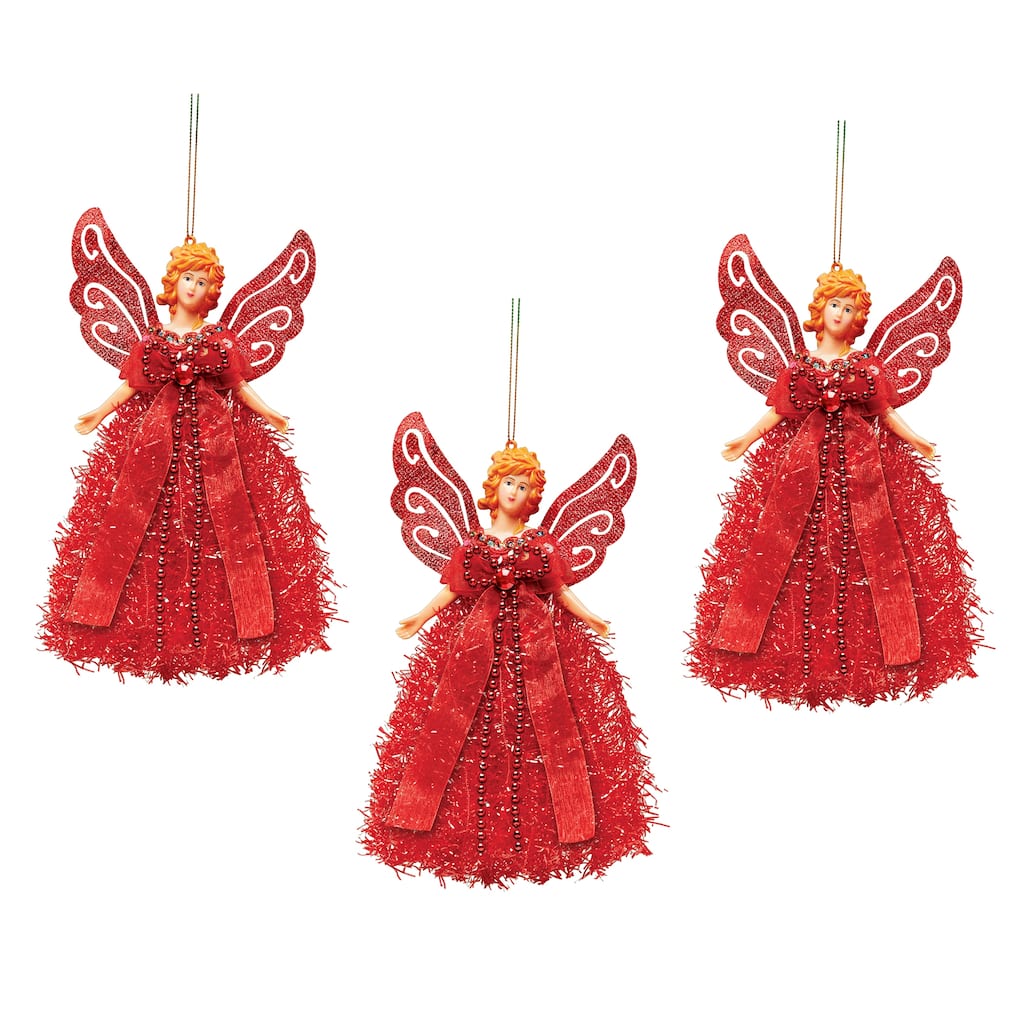 Festive Colorful Angel Christmas Ornaments - Set of 3 - 9.5 x 1.25 x 7
