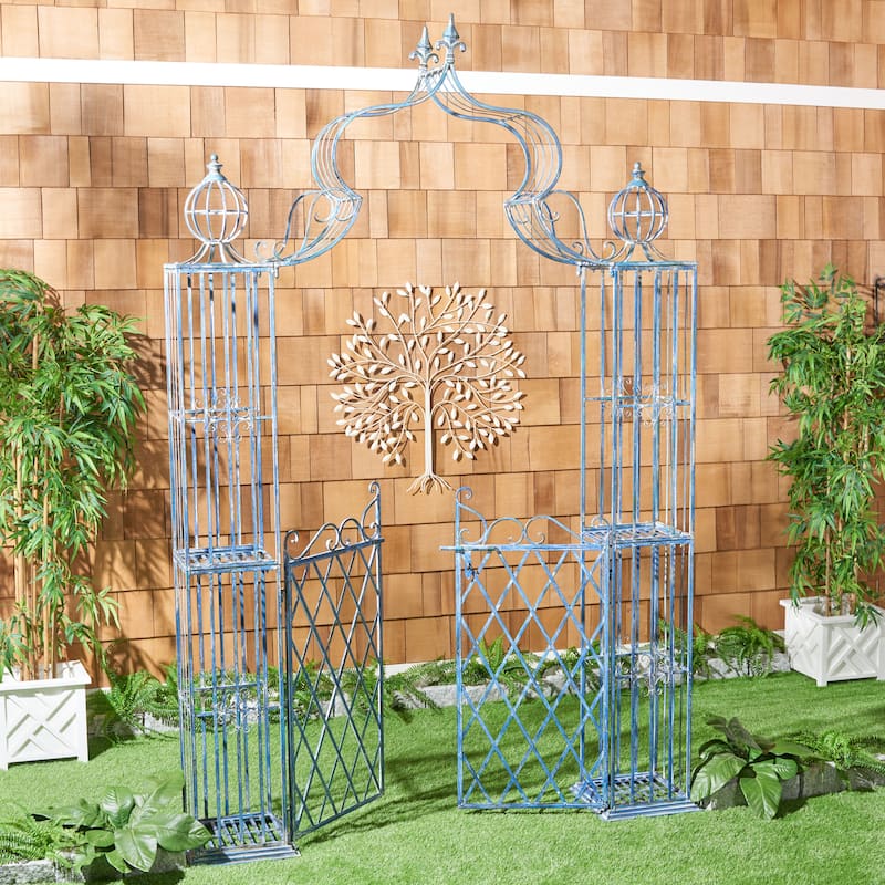 SAFAVIEH Sky Victorian Iron Outdoor Garden Arch Arbor - Antique Blue