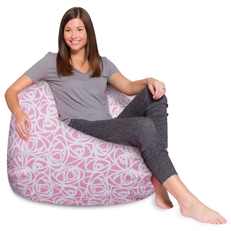 Kids Bean Bag Chair, Big Comfy Chair - Machine Washable Cover - 48 Inches Extra Large - Canvas Roses Pink