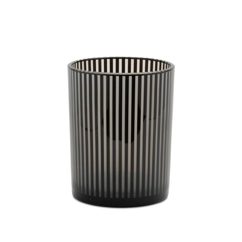 Striped Glass Candle Holders - 7" - Black and White - Set of 2