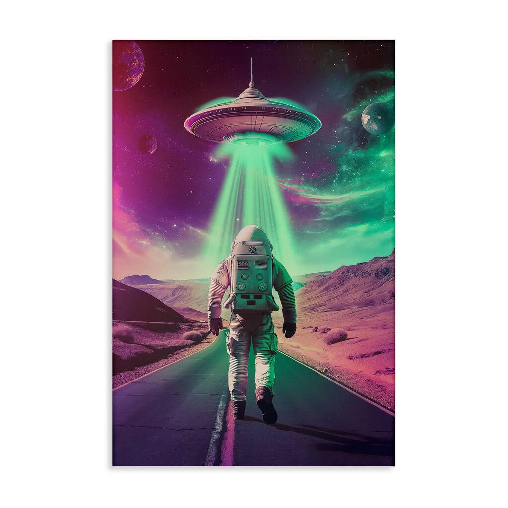 Stupell Astronaut Walking Toward UFO Canvas Wall Art Design By Wumples
