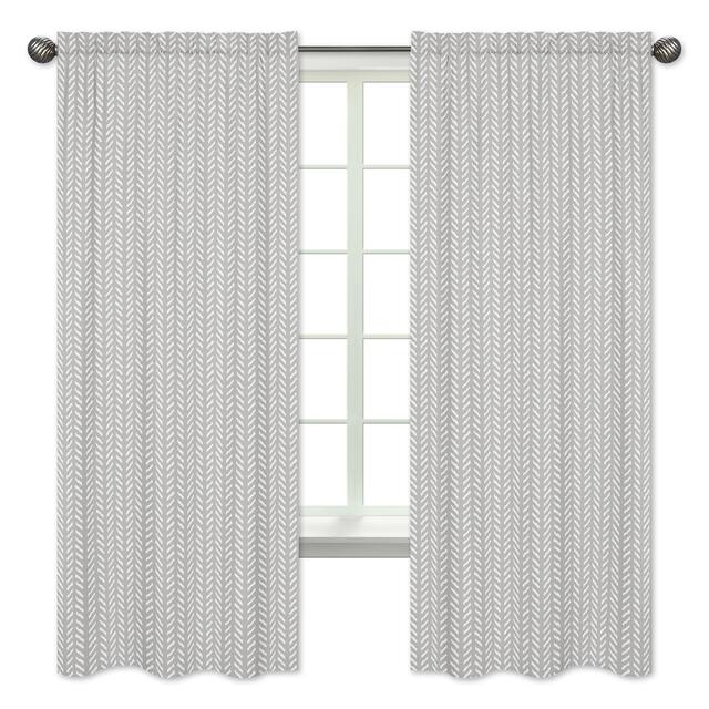 Sweet Jojo Designs Grey and White Boho Herringbone Arrow Gray Woodland Forest Friends 84-in Window Treatment Curtain Panel Pair