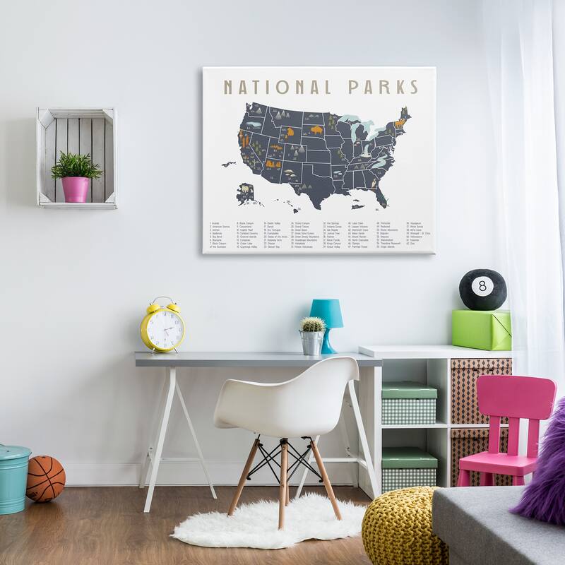 Stupell National Parks United States Adventure Map Blue White Canvas Wall Art