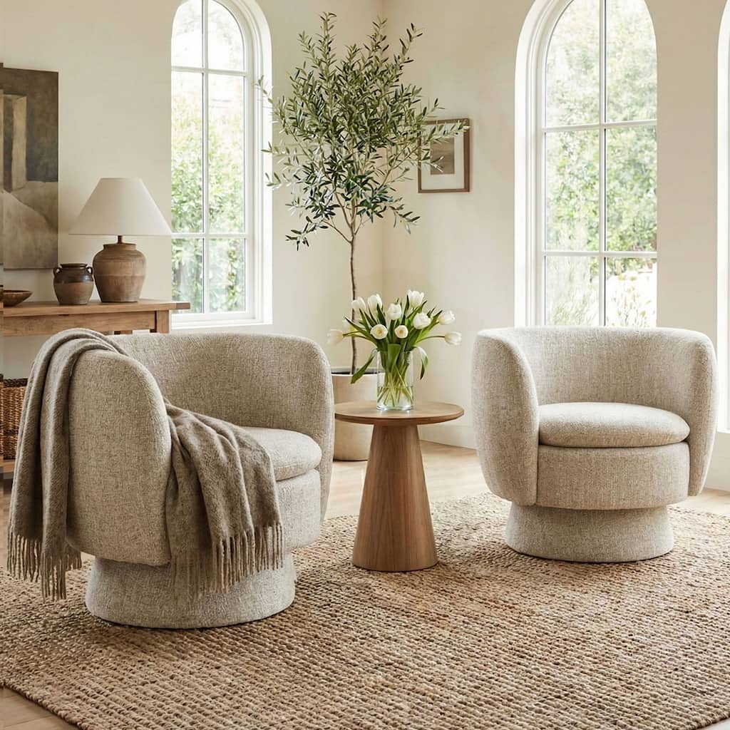 Upholstered 360 Swivel Barrel Accent Armchair(Set of 2)