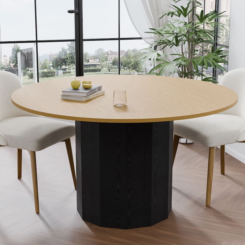 Solid Wood Round Dining Table Kitchen Table for 4-6 with Tabletop and Cylindrical Base for Living/Dining Room Coffee Office