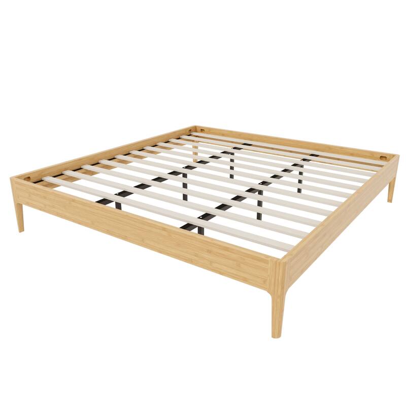 15" High King Bamboo Platform Bed, Wood Slat Metal Support, Modern Minimalist, No Box Spring, Easy Assembly, Natural