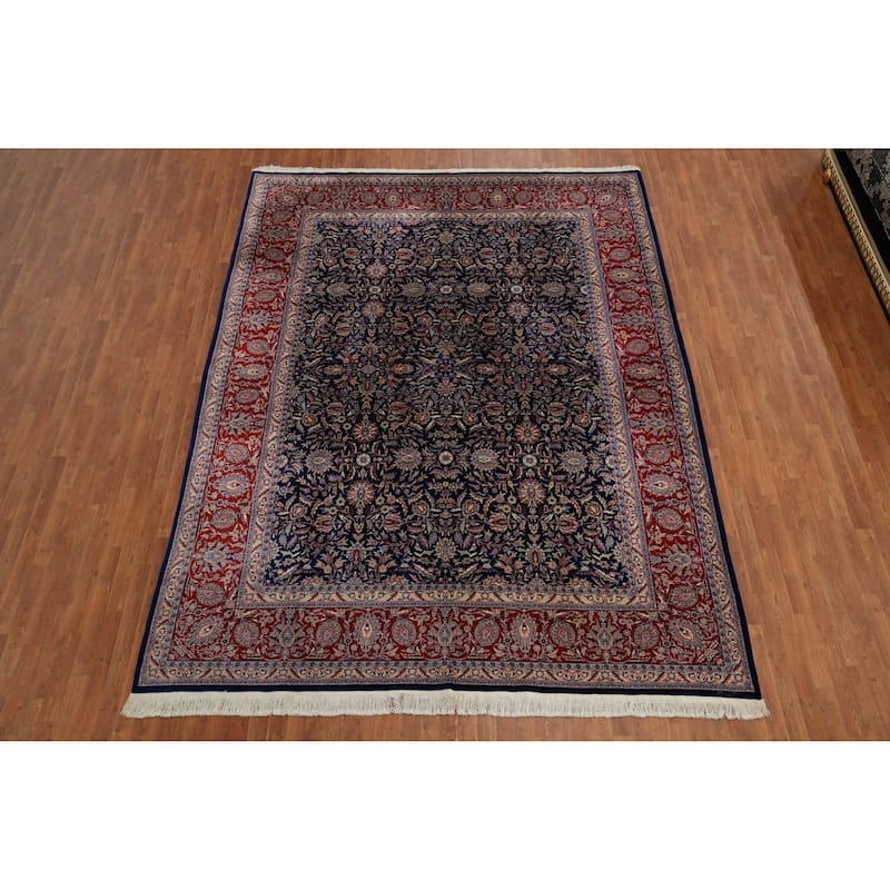 Hand Knotted Oriental 100% Wool Carpet Traditional All-Over Navy Blue & Blues Kashan Area Rug - 12' 2'' X 9' 3''