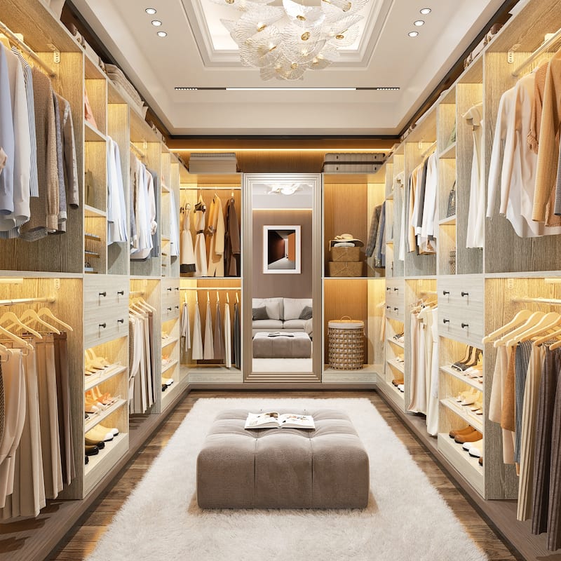 Rackcog Freestanding Corner Closet System Set, Closet Organizer with Hanging Rods and Drawers