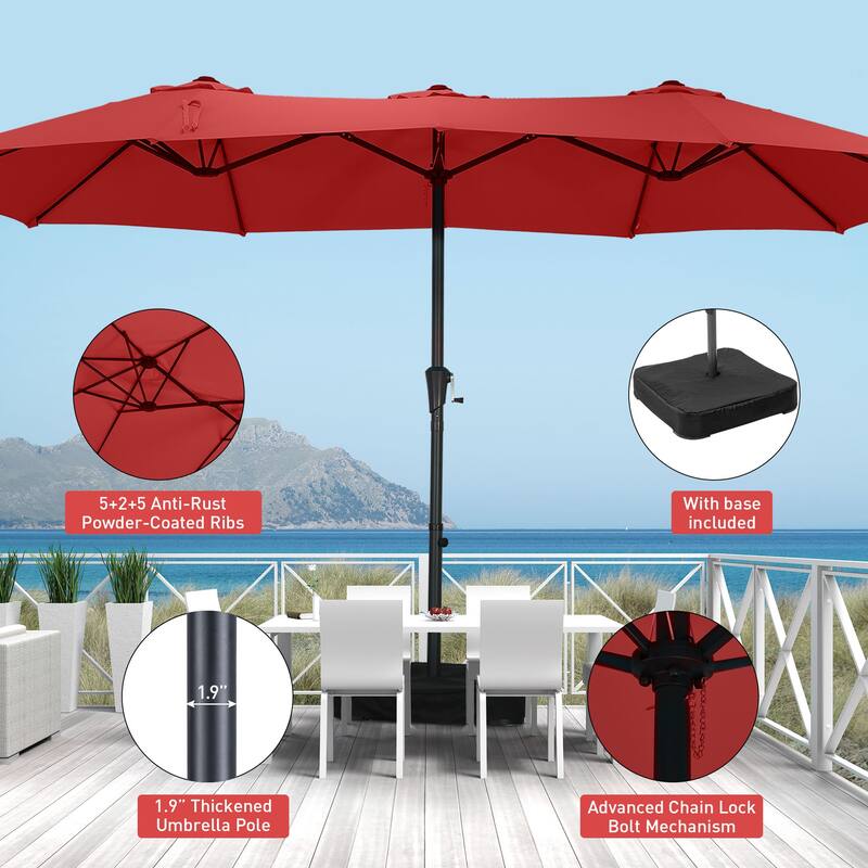 Autlaycil 15 ft Patio Umbrella with Base & 48 LED lights for Outdoor Umbrella