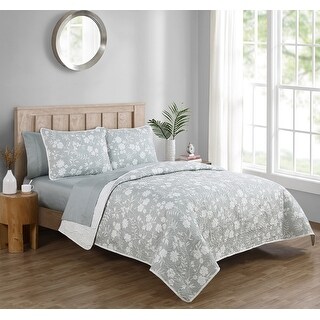 Asher Home Doli Grey Floral 7-piece Quilt and Sheet Set - Bed Bath ...
