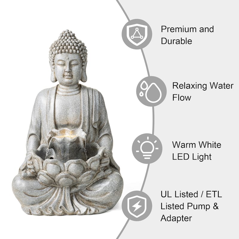 Glitzhome Polyresin Meditating Buddha Frog/Elephant Statue Outdoor Water Fountain with LED Lights