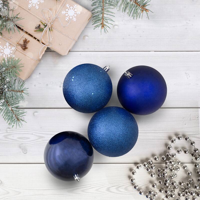 12ct Royal Blue Shatterproof 4-Finish Christmas Ball Ornaments 4"