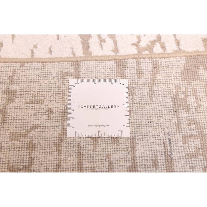ECARPETGALLERY Hand-knotted Legacy Ivory, Silver Silk, Wool Rug - 2'6 x 12'3