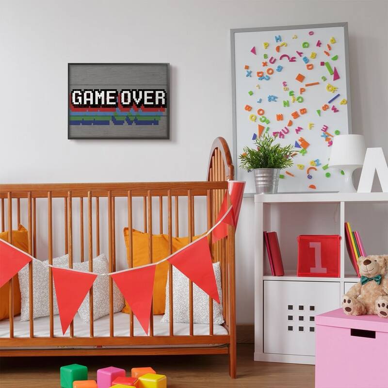 Stupell Retro Game Over Phrase Rustic Video Game Text Framed Wall Art - Grey