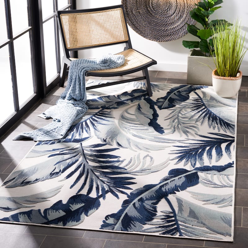 SAFAVIEH Cabana Zhuldyz Indoor/ Outdoor Waterproof Rug - 6'5" x 9'6" - Ivory/Navy