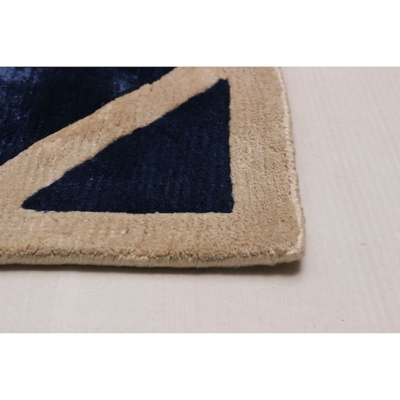 ECARPETGALLERY Hand-knotted Opulence Dark Navy Silk Rug - 7'11 x 11'2