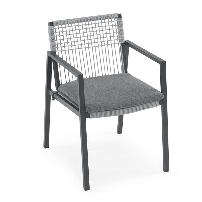 7-Pcs Outdoor Dining Set, Patio Funiture Set with 1 Aluminum Dining Table and Aluminum Dining Chairs with Woven Rope