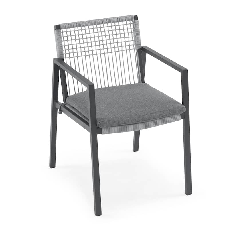 Modern 7-Piece Outdoor Dining Set 70.25" Rectangular Faux Wood Top Dining Table with 6 Rope-Woven Chairs for Patio, Backyard