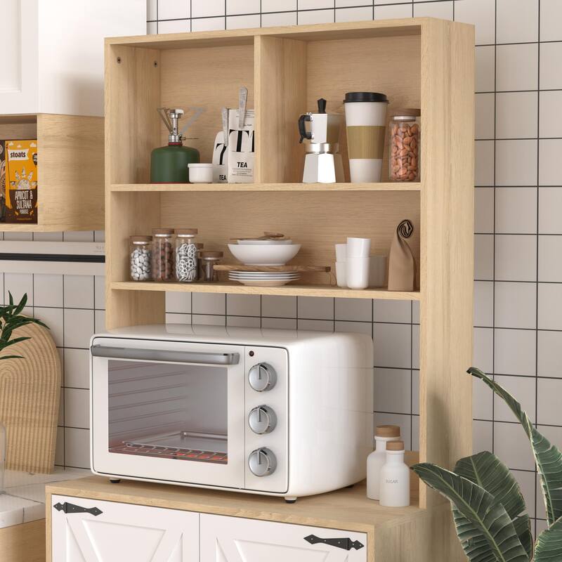 Kitchen Pantry Cabinet with 2 Doors, Freestanding Larder Cupboard with Shelves, Kitchen Hutch Cabinet with Microwave Stand